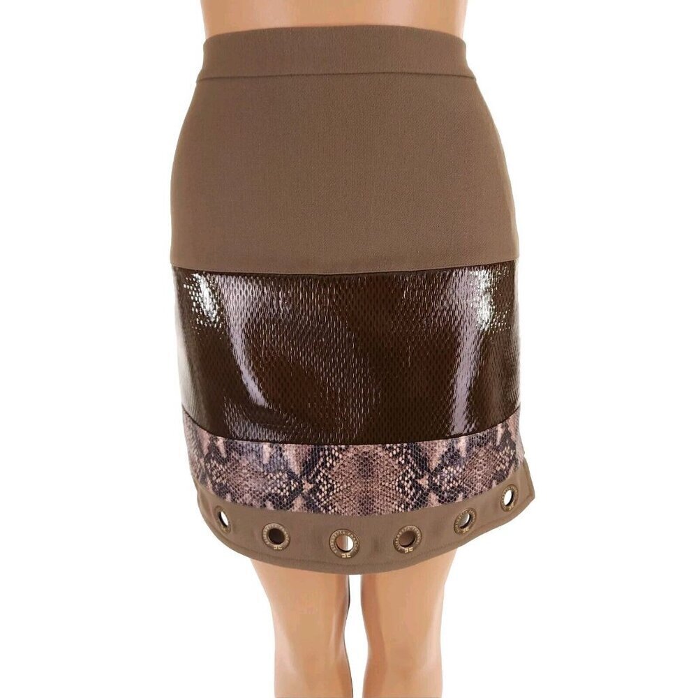 Elisabetta Franchi Reptile Panel Mini Skirt 40 US 4 S Brown NWT